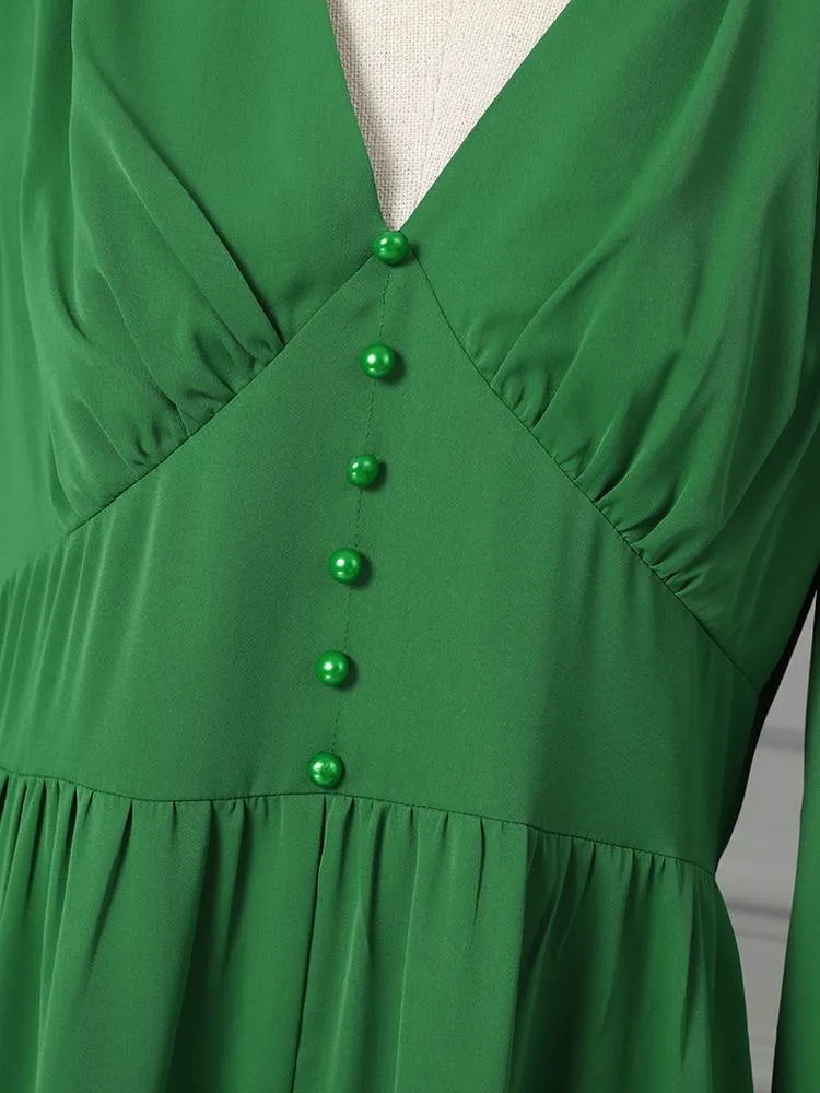 ZANZEA Women Maxi Long Dress Vintage Solid Puff Sleeve Bohemian Sexy V Neck Vestidos Oversized Spring Autumn Party Sundress S4503286